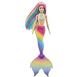 Barbie Dreamtopia Rainbow Magic Mermaid, Barbie Meerjungfrau mit Regenbogenhaaren, warmes Wasser verändert die Farbe der Haare und des Meerjungfrauenschwanzes, als Geschenk geeignet,GTF89