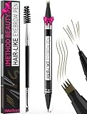 iMethod Microblading Augenbrauenstift - Eyebrow Pencil 2-in-1 Dual-Ended Augenbrauenstift mit 4-Zinken-Micro-Gabelspitzen-Applikator & präziser Pinselspitze erzeugt natürliche Augenbrauen, Hellbraun