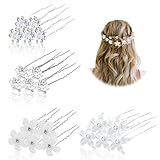 Huoflame Perlen U-Form Haarnadeln Hochzeit Haarspangen – Eleganter Haarschmuck für Frauen mit Kristall Blumen und Strass – Perfekt für Braut, Kommunion, Party, Mädchenfrisur (D30g)