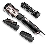BaByliss Dry, Straighten and Style - Rotierende Warmluftbürste, 1000W Ionen Rundbürstenföhn mit 4 Aufsätzen zum Föhnen, Glätten, Volumen kreieren, Schwarz, AS200E
