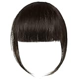 LOPHE Clip-on-Pony, 100% echtes Haar Clip on Air Bangs Französischer Pony,Einteiliger natürlicher Pony für echtes Haar, Verlängerung für echten Haarpony für Frauen（Braun-Schwarz）