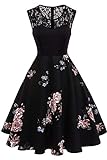 Axoe Damen 50er Jahre Rockabilly Kleid mit Blumenmuster Ärmellos, Farbe04, S (36/38 EU)