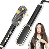 Aceshop Haarglätter Bürste, Verbrühungsschutz Glätteisen Professionelle Glättbürste mit LED-Anzeige & 9 Temperatureinstellungen Negative Ionen Haarglätter Stylingbürste Bartglätter Kamm für Männer