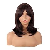 MapofBeauty 18 Zoll/45 cm Layered Bangs Gerade Synthetische Faser Schulter Länge Haar Tägliche Verwendung Perücke (Dunkel Braun)