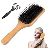 Haarbürste, Wildschweinborsten Haarbürste, Haarbürste mit Reinigungskamm, Professionelle Paddel Bürste, Kämme Haarbürste, Paddelbürste zur Haarentwirrung und Detangling, Verbesserung der Haartextur