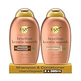 OGX Brazilian Keratin Smooth Set – Shampoo (385 ml) & Conditioner (385 ml) glättende Haarpflege mit Kokosöl, Avocadoöl & Keratin für geschmeidiges & glänzendes Haar mit LipiPro Shield Technologiel