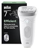 Braun Silk-épil 7 Epilierer Damen, Haarentferner für Langanhaltende Haarentfernung mit Breitem Aufsatz, Seidig-Glatte Haut, Ladyshaver, Wet&Dry, Wasserdicht, Made in Germany — 7-011, Weiß/Silber