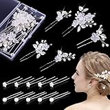 15 Stück Haarschmuck Hochzeit Set, Hochzeit Haarnadeln mit Perlen und Blume, U-förmig Haarspangen Strass, Haarnadeln Hochzeit, für Braut und Brautjungfer(Silber, 3 Stil)