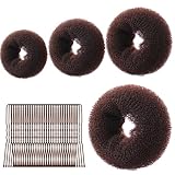 URAQT Donut Hair Bun Set, 4PC Dutt Maker, Duttkissen Groß und klein mit 30 U-Form Haarspange,Donut Haark Hochsteckfrisuren Zubehör für Frisur Tänzer Kinder Mädchen Frauen (4er-Braun (6+8+10+12))