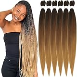 Xusuperb Pre Stretched Braiding Haare Ombre Braun 30 Zoll Long Easy Braids Extensions 6 Packs Knotless Vorgedehntes Flechthaar Weich Kanekalon Kunsthaar Yaki Flechten Haarverlängerungen(T1B/30/27#)