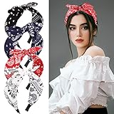 BETESSIN 4Stk. Haarreifen Breit Stirnband Paisley Damen Schleife Haarband Rockabilly Kopfband Vintage Haarschmuck Kopfbedeckung für Mädchen Frauen Rot Schwarz Weiß Dunkelblau