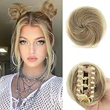 Sofeiyan 2PCS Krallen Clip in Haar Bun Mini Messy Bun Haarteile Dutt mit Klammer Synthetik Haars Scrunchies Haar Donut Chignon Pferdeschwanz Haarteil Dutt für Damen Dunkelblond & Bleichblond Mix