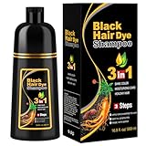 Schwarzes Haarfärbeshampoo für Graues Haar, Sofort Haarfarben Shampoo für Männer und Frauen, Black Hair Dye Shampoo 3 in 1,Hair Color, 500ml