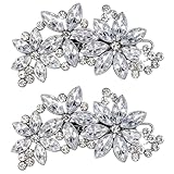 Lnngub 2 Stück Strass Haarspange Silber, Blumenform Haarnadel aus Edelstahl mit Strasssteinen Vintage Glitzer Damen Haarspange für Hochzeit, Verlobung, Verabredung, Zusammenkunft, Party, Tanz, Alltag