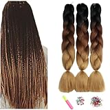 ShowJarlly Braids Extension, Kunsthaar Zum Einflechten Haar,Braun Ombre Jumbo Braid Haarverlängerung 24'Kunsthaar Zum Einflechten Zöpfe Box Braid Schwarz/Dunkelbraun/Hellbraun