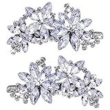 Teaaha Strassstein-Haarspangen, Braut-Haarnadeln, silberfarben, Kristall-Blumen-Haarspangen, 2 Stück
