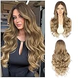 Sapphirwigs Ombre Lace Front Perücke Hellbraun Synthetische Körper Welle Balayage Perücke Damen Party Datum Täglich Tragen Natürlich Aussehen Weihnachten 26inch