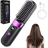 Glättbürste Kabellos, Haarbürste Elektrisch Damen Stylingbürste für Kurze Langes Haare Haarglätter Bürste Tragbare mit 4 Wärmestufen, Hair Straightener für Reisen Täglichen Gebrauch