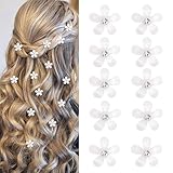 Mezrkuwr 10 Stück weiße Mini Blumen Haarspangen mit Strass, niedliche Haarspangen, Blumen Haarnadeln, dekorative Haarspangen, Hochzeit-Haarspangen, Blumen-Haar-Accessoires