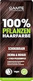 SANTE Naturkosmetik 100% Pflanzenhaarfarbe Pulver 02 Schokobraun, vegane Haar-Coloration mit Bio-Henna & Indigo, langanhaltendes Braun, natürliche Grauabdeckung & Glanz, mit 3-Fach Pflegekomplex, 100g