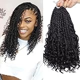 Xtrend 10Inch 8Packs Boho Box Braids Crochet Hair with Curly Ends 14strands/pack Pre Looped Black Messy Goddess Box Braids Hair Extensions Individual Synthetic Bob Goddess Locs Hair