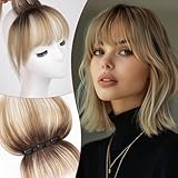 EMMOR Clip in Bangs, 100% Menschliches Haar Bangs mit 3-rutschfesten Clips, 360°Cover Top HairPieces mit 5-Zoll Wispy Fransen zur Verbesserung der Gesichtsmerkmale von Frauen(Ombre Ash Blonde)