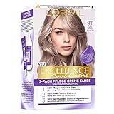 L'Oréal Paris Permanente Haarfarbe mit ultra kühlem Farbergebnis, 100% Grauhaarabdeckung, Set mit Coloration, Shampoo und Pflegecreme, Excellence Cool Creme, Nr. 8.11 Ultra kühles Hellblond (Blond)