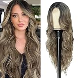 BUPPLER Cosplay Long Ombre Ash Brown Wig 26 Inch Middle Part Synthetic Wig Realistic Gifts Party Wigs for Women Daily Use Colorful Wigs (Ombre Ash Brown)