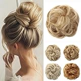 JJstar Haarteil Mit Gummiband, Groß Dutt Haarteil Gelockt Haargummi Mit Haaren Hochsteckfrisuren Haarverlängerung Messy Bun Haarteile für Damen Mädchen Pferdeschwanz (Helles Honigblond)