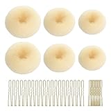 CORTNEY Donut Hair Haardonut Maker Set mit 6 Stück Beige Haardutt, 30 Stück Gold U-Form Haarspange Haarnadel, Dutt Hilfe Hochsteckfrisuren Zubehör, für Kinder Mädchen Frauen