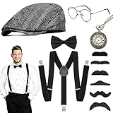 WEARXI Peaky Blinders Kostüm, Karneval Kostüm karnevalskostüm Herren, Mafia 20er Jahre Kostüm Herren Damen Accessoires mit Hosenträger Hut, Fasching Kostüm Peaky Blinders für Partys