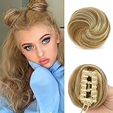Sofeiyan 2PCS Krallen Clip in Haar Bun Mini Messy Bun Haarteile Dutt mit Klammer Synthetik Haar Scrunchies Haar Donut Chignon Pferdeschwanz Haarteil Dutt für Damen Erdbeerblond & Bleichblond